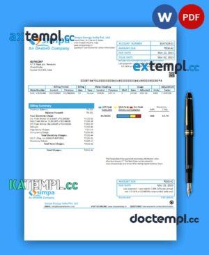 sample Simpa Energy India Pvt. Ltd business utility bill, Word and PDF template download