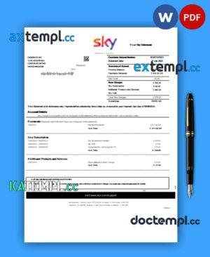 sample Sky business utility bill, Word and PDF template download