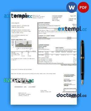 sample South Carolina SCE&G electricity business utility bill, Word and PDF template, 2 pages download