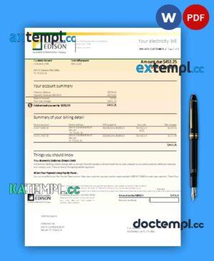 sample Southern California EDISON business utility bill, PDF and WORD template, 8 pages download