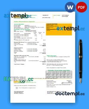 sample Southern Maryland Electric Cooperative - SMECO utility business bill, Word and PDF template download