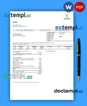 sample Spark Alberta business utility bill, Word and PDF template download