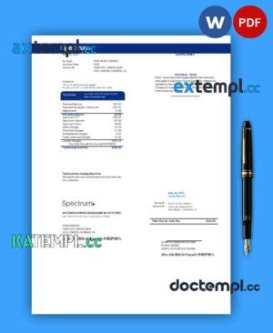 sample Spectrum business utility bill, Word and PDF template download