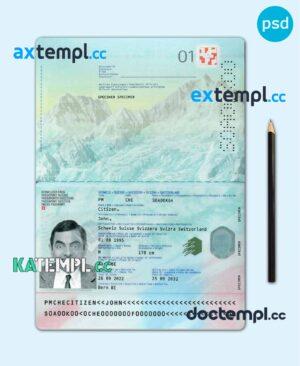 sample Switzerland passport template in PSD format, 2022-present download
