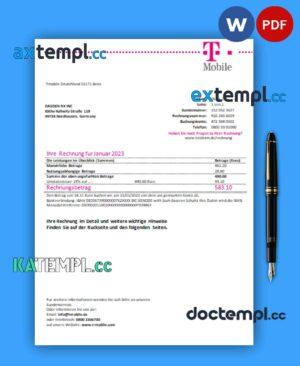 sample T-Mobile Deutschland Gmbh business utility bill, Word and PDF template download