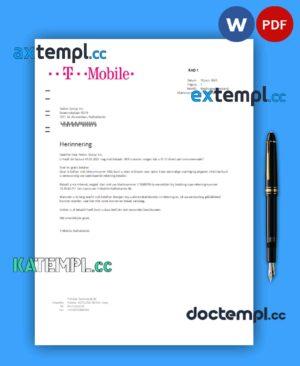 sample T-Mobile US business utility bill, Word and PDF template download