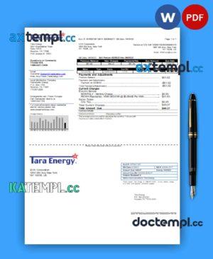 sample Tara Energy business utility bill, Word and PDF template download