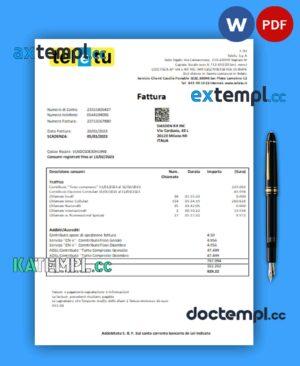 sample TeleTu S p A electricity business utility bill, Word and PDF template download