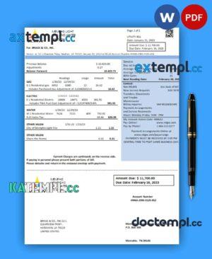 sample Tennesse MLGW business utility bill, PDF and WORD template download