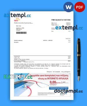 sample Teo LT business utility bill, Word and PDF template download