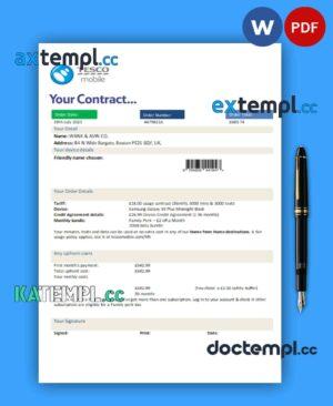 sample Tesco Mobile business utility bill, Word and PDF template, 2 pages download