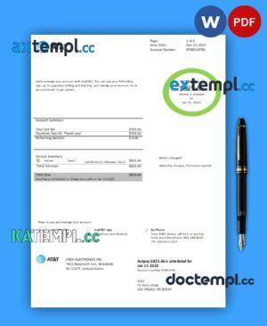 sample Texas AT&T easy to fill business utility bill, Word and PDF template download
