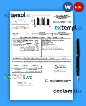 sample Texas El Paso Water business utility bill, PDF and WORD template download