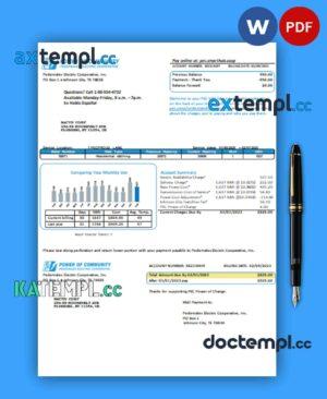sample Texas Power of Community electricity business utility bill, Word and PDF template download