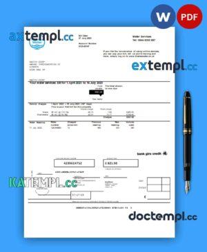 sample Thames Water business utility bill, Word and PDF template download
