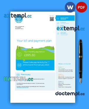 sample Thames Water business utility bill, Word and PDF template, version 3 download