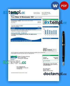 sample The New York City Department of Environmental Protection (DEP) business utility bill, Word and PDF template download