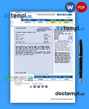 sample Time Warner Cabel business utility bill, Word and PDF template, 3 pages download