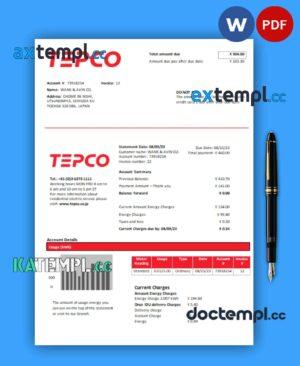 sample Tokyo Electric Power Company (TEPCO) business utility bill, Word and PDF template download