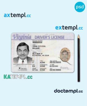 sample USA Virginia driving license template in PSD format (front) download