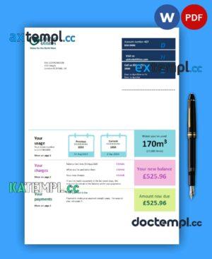 sample United Utilities business utility bill, Word and PDF template download