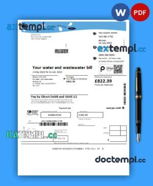 sample United Utilities water business utility bill, Word and PDF template download