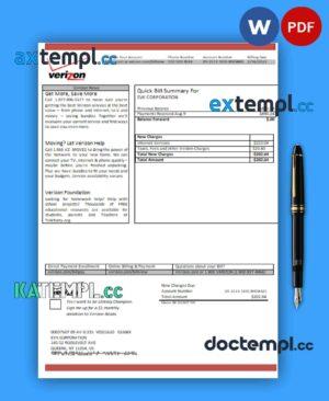 sample Verizon business utility bill, Word and PDF template download