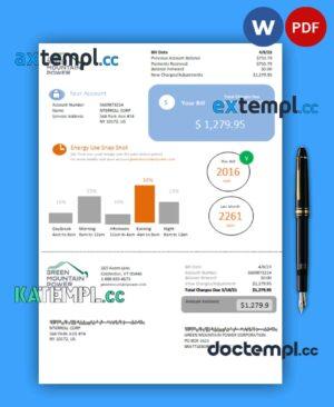 sample Vermont Green Mountain Power electricity business utility bill, Word and PDF template download