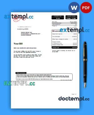 sample Virgin Media business utility bill, Word and PDF template download