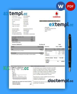 sample Vodafone telecommunications business utility bill, Word and PDF template download