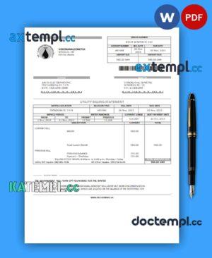 sample Vodokanal Donetsk utility business bill, Word and PDF template download