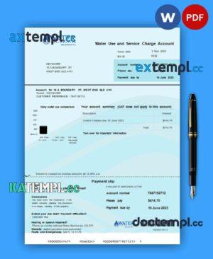 sample Water Corporation WA business utility bill, Word and PDF template download