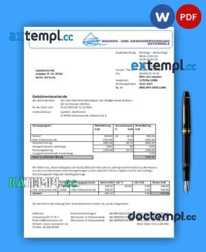 sample Wavwasser business utility bill, Word and PDF template download