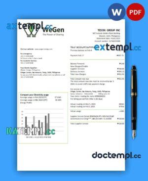 sample WeGen Energy Philippines business utility bill, Word and PDF template download
