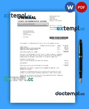 sample Wirral council tax business bill, Word and PDF template download