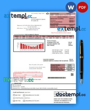 sample Wyoming High West Energy business utility bill, Word and PDF template, 2 pages download
