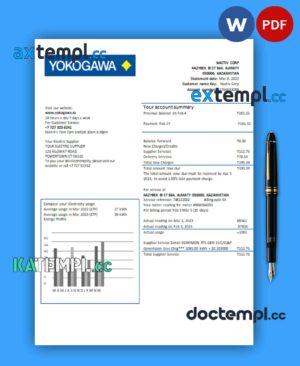 sample Yokogawa Electric Kazakhstan Ltd. business utility bill, Word and PDF template download