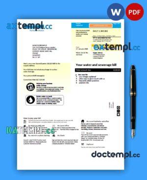 sample Yorkshire water business utility bill PDF and WORD template, 2 pages download
