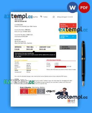 sample iiNet business utility bill, Word and PDF template download