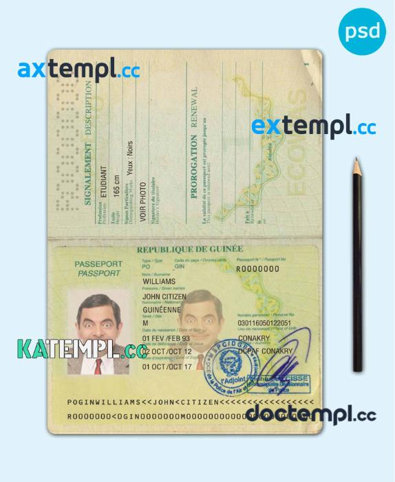sample Guinea passport PSD template, version 2 download
