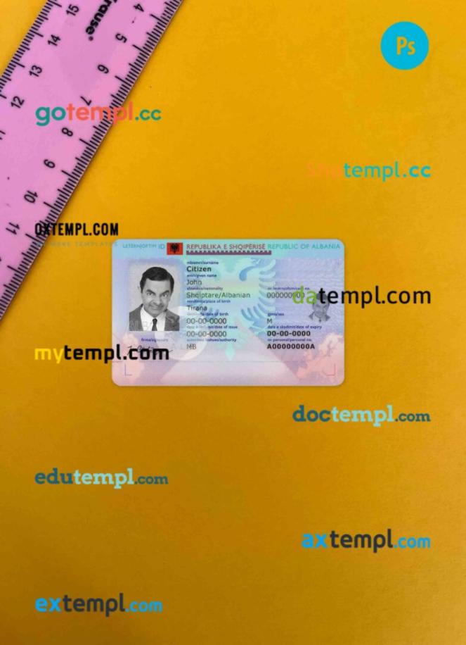 Albania ID card PSD files, scan look and photographed image, 2 in 1