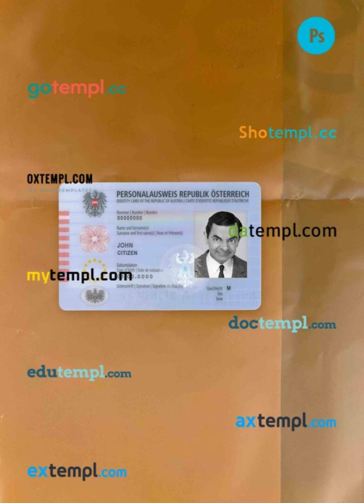 Austria ID card PSD files, scan and photo taken image, 2 in 1