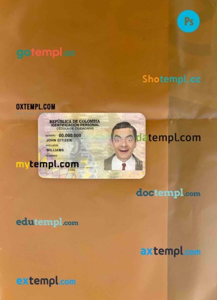 Colombia ID card editable PSDs, scan and photo-realistic snapshot, 2 in 1 (2010-2020)