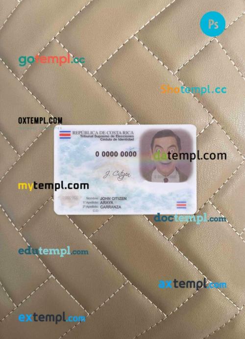 Costa Rica ID card PSD files, scan look and photographed image, 2 in 1