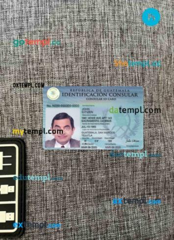 Guatemala consular ID card editable PSDs, scan and photo-realistic snapshot, 2 in 1