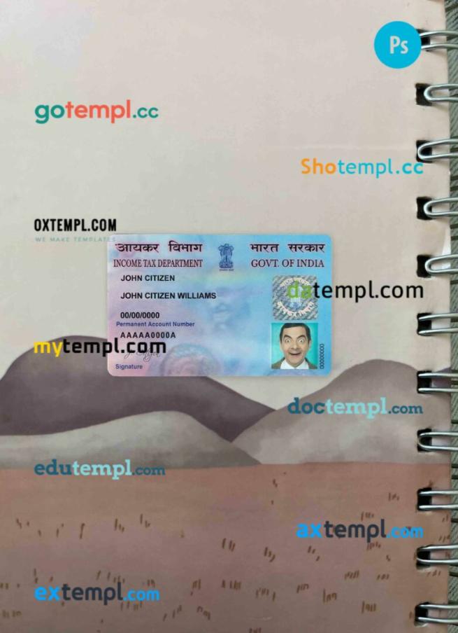India e-PAN card editable PSD files, scan look and photo-realistic look, 2 in 1