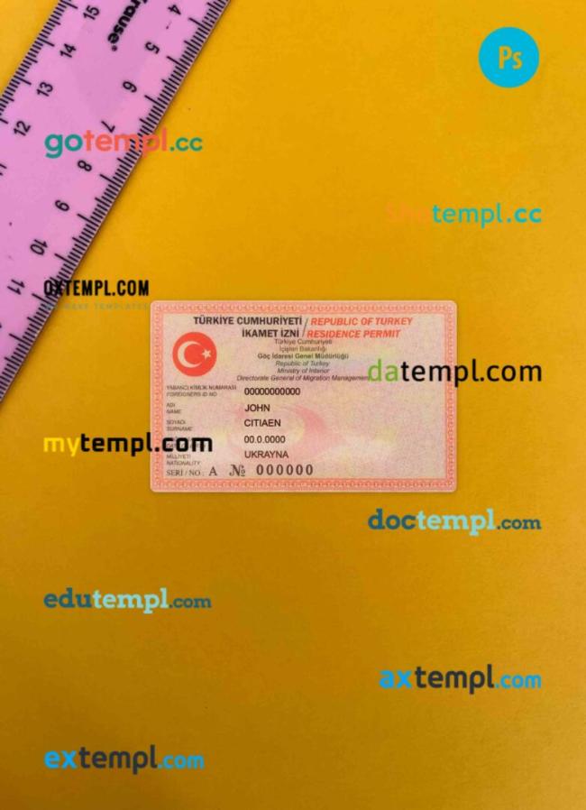 Turkey residence permit editable PSD files, scan look and photo-realistic look, 2 in 1 (version 2)