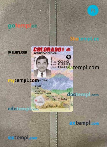 USA Colorado ID card PSD files, scan look and photographed image, 2 in 1, under 21