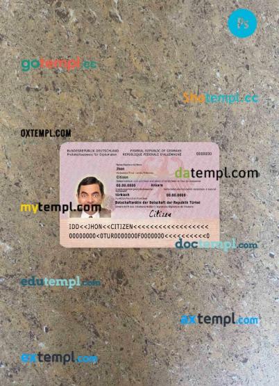 Germany protokollausweis für diplomaten editable PSDs, scan and photo-realistic snapshot, 2 in 1