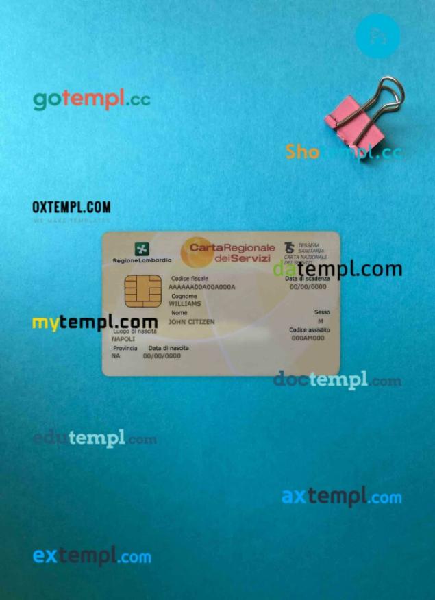 Italy health insurance card (Tessera sanitaria) Carta Regionale dei Servizi editable PSD files, scan look and photo-realistic look, 2 in 1